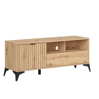Tv-benk Lamea 135x56 cm - 1 dør - 1 skuff - eik artisan - riller