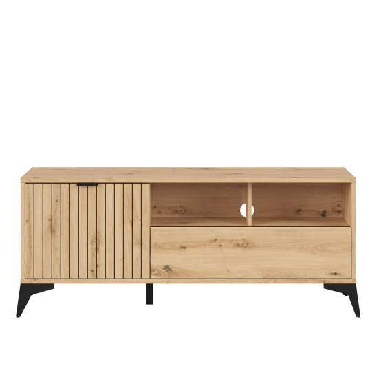 Tv-benk Lamea 135x56 cm - 1 dør - 1 skuff - eik artisan - riller