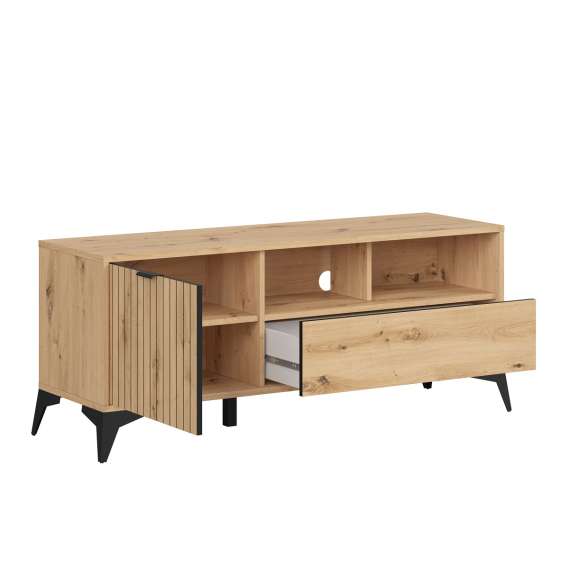 Tv-benk Lamea 135x56 cm - 1 dør - 1 skuff - eik artisan - riller