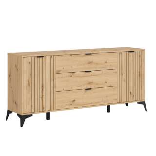 Skjenk Lamea 180x83 cm - 2 dører - 3 skuffer - eik artisan - riller