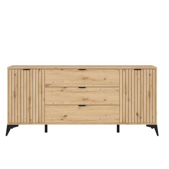 Skjenk Lamea 180x83 cm - 2 dører - 3 skuffer - eik artisan - riller