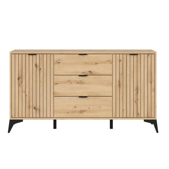 Skjenk Lamea 150x83 cm - 2 dører - 3 skuffer - eik artisan - riller