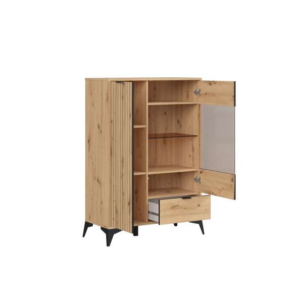 Vitrineskap Lamea 90x133 cm - 2 dører - 1 skuff - eik artisan - riller