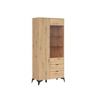 Vitrineskap Lamea 90x197 cm - 2 dører - 2 skuffer - eik artisan - riller