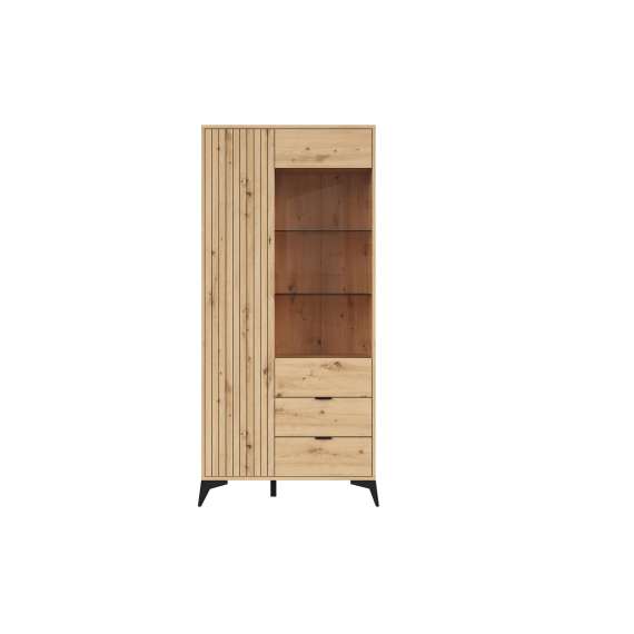 Vitrineskap Lamea 90x197 cm - 2 dører - 2 skuffer - eik artisan - riller