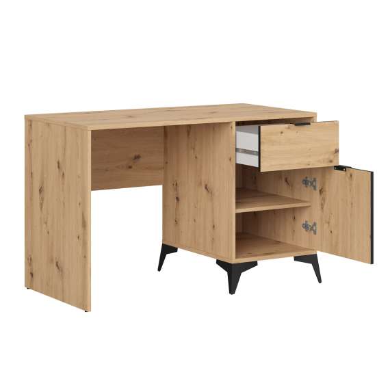 Skrivebord Lamea 120x60 cm - 1 dør - 1 skuff - eik artisan - riller