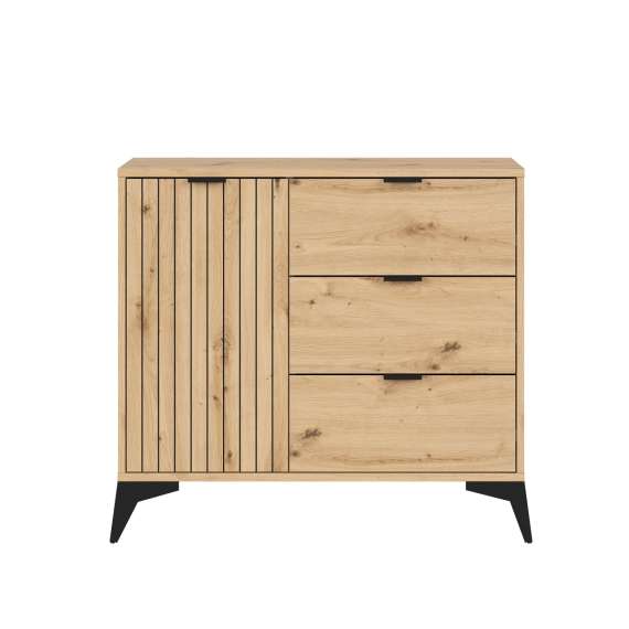 Skjenk Lamea 90x83 cm - 1 dør - 3 skuffer - eik artisan - riller