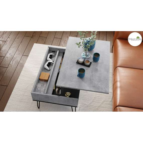 Sofabord Hairpin 90x60 - betong - svart matt - hylle - oppbevaringsplass