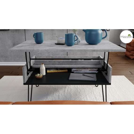 Sofabord Hairpin 90x60 - betong - svart matt - hylle - oppbevaringsplass