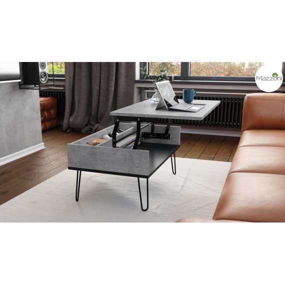 Sofabord Hairpin 90x60 - betong - svart matt - hylle - oppbevaringsplass