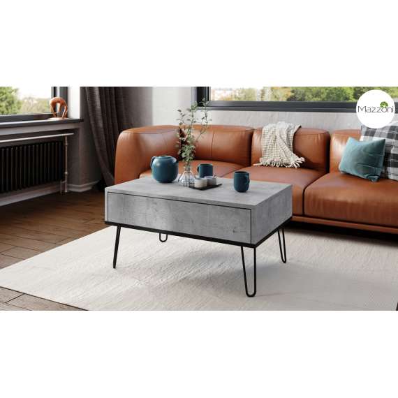 Sofabord Hairpin 90x60 - betong - svart matt - hylle - oppbevaringsplass