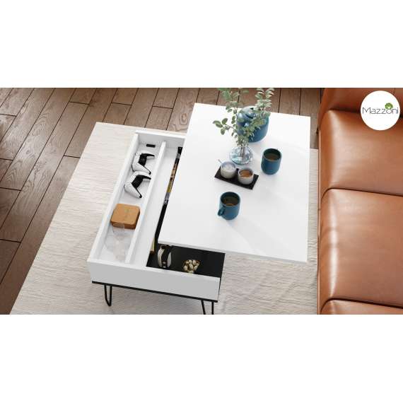 Sofabord Hairpin 90x60 - hvit matt - svart matt - hylle - oppbevaringsplass