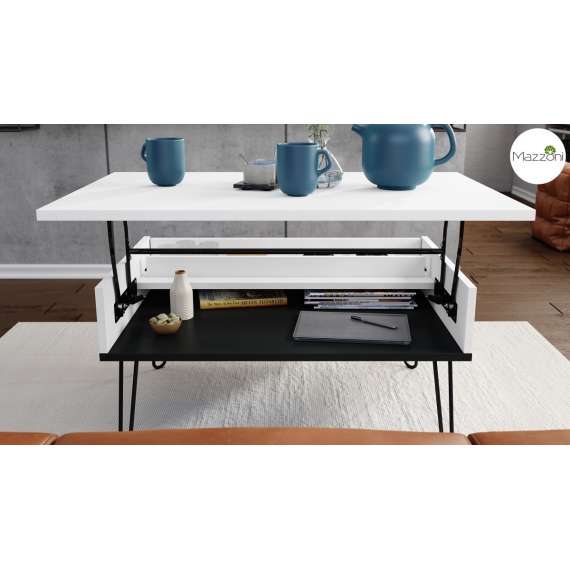 Sofabord Hairpin 90x60 - hvit matt - svart matt - hylle - oppbevaringsplass