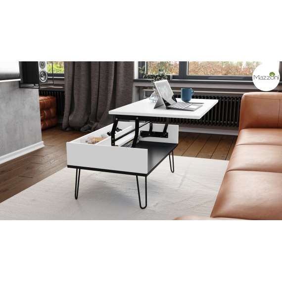 Sofabord Hairpin 90x60 - hvit matt - svart matt - hylle - oppbevaringsplass