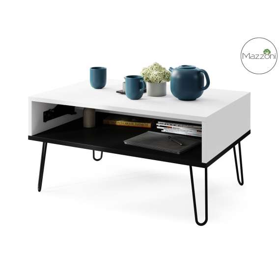 Sofabord Hairpin 90x60 - hvit matt - svart matt - hylle - oppbevaringsplass