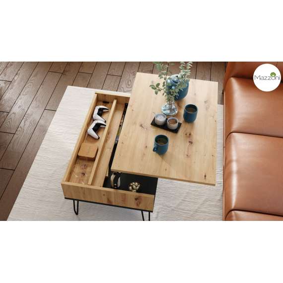 Sofabord Hairpin 90x60 - eik artisan - svart matt - hylle - oppbevaringsplass