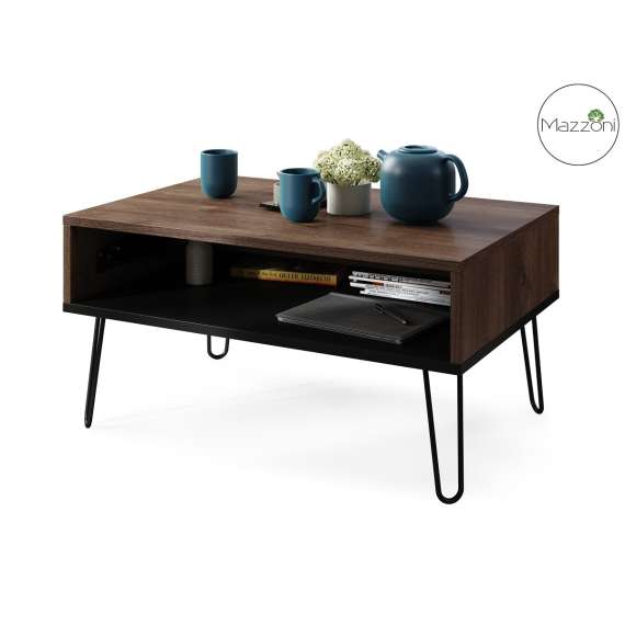 Sofabord Hairpin 90x60 - eik brun - svart matt - hylle - oppbevaringsplass