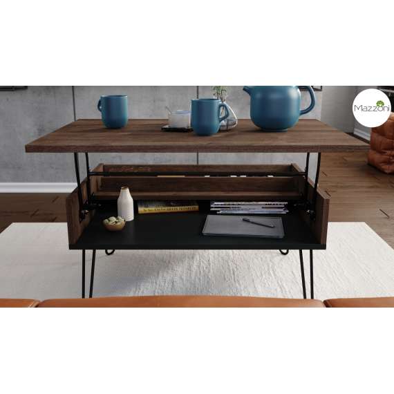 Sofabord Hairpin 90x60 - eik brun - svart matt - hylle - oppbevaringsplass