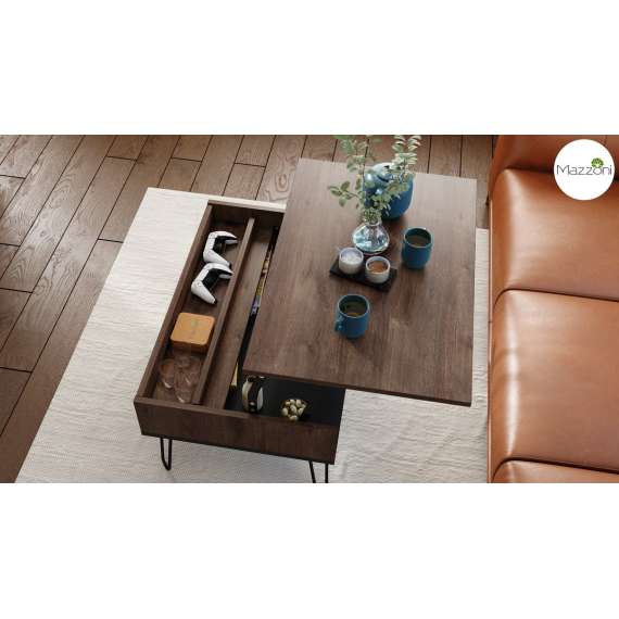 Sofabord Hairpin 90x60 - eik brun - svart matt - hylle - oppbevaringsplass