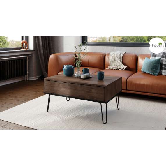 Sofabord Hairpin 90x60 - eik brun - svart matt - hylle - oppbevaringsplass