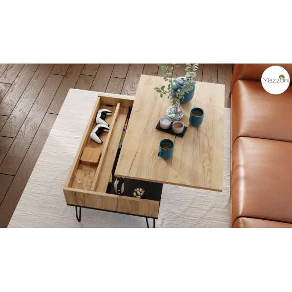 Sofabord Hairpin 90x60 - eik craft - svart matt - hylle - oppbevaringsplass