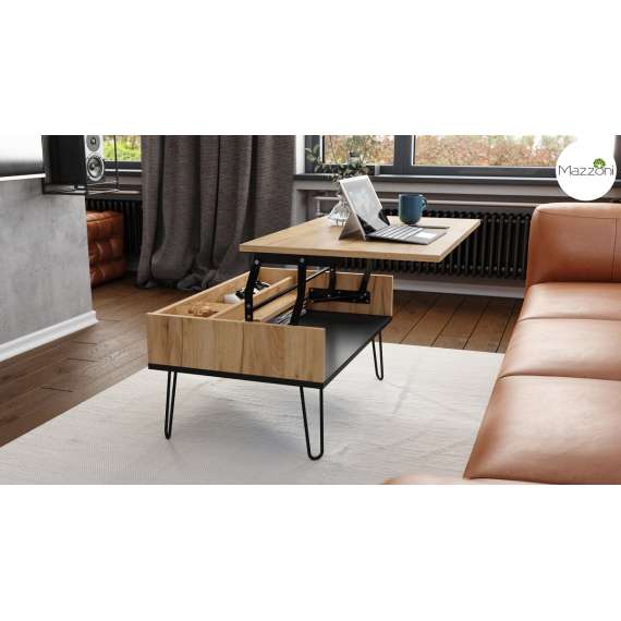 Sofabord Hairpin 90x60 - eik craft - svart matt - hylle - oppbevaringsplass