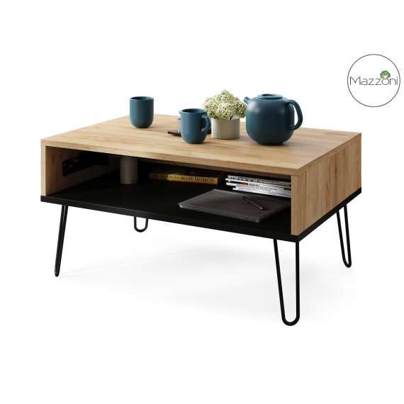 Sofabord Hairpin 90x60 - eik craft - svart matt - hylle - oppbevaringsplass