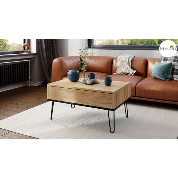 Sofabord Hairpin 90x60 - eik craft - svart matt - hylle - oppbevaringsplass