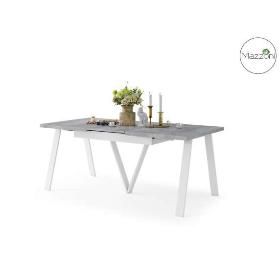 Spisebord Avery 140-290 cm - betong - hvit ben - 3 ileggsplate