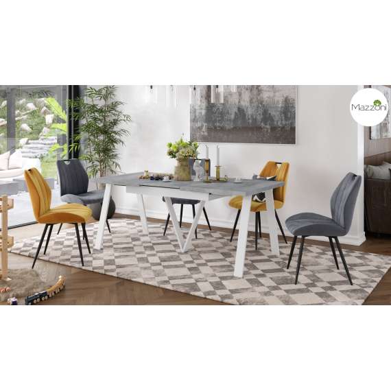 Spisebord Avery 140-290 cm - betong - hvit ben - 3 ileggsplate