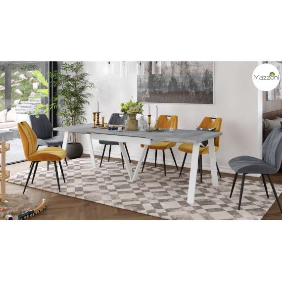 Spisebord Avery 140-290 cm - betong - hvit ben - 3 ileggsplate