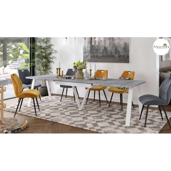 Spisebord Avery 140-290 cm - betong - hvit ben - 3 ileggsplate