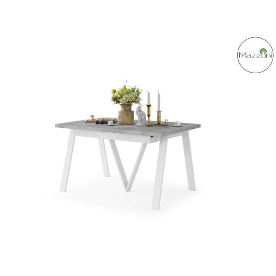 Spisebord Avery 140-290 cm - betong - hvit ben - 3 ileggsplate