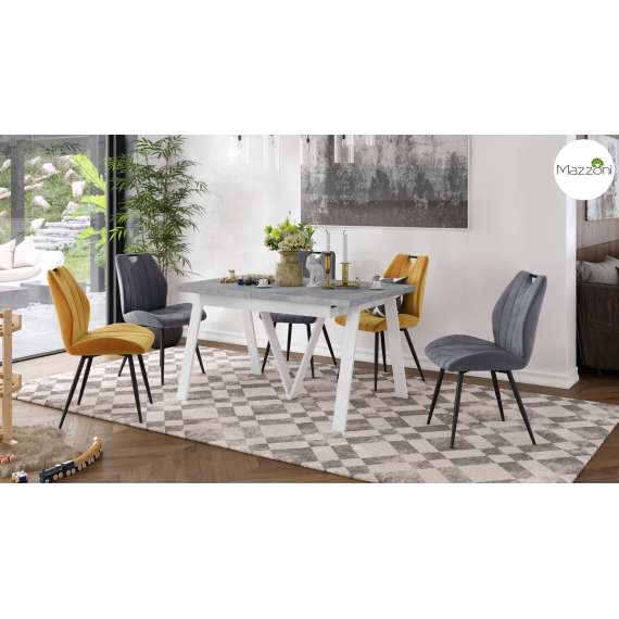 Spisebord Avery 140-290 cm - betong - hvit ben - 3 ileggsplate