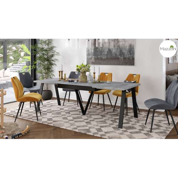 Spisebord Avery 140-290 cm - betong - svart ben - 3 ileggsplate