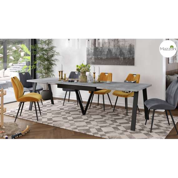 Spisebord Avery 140-290 cm - betong - svart ben - 3 ileggsplate