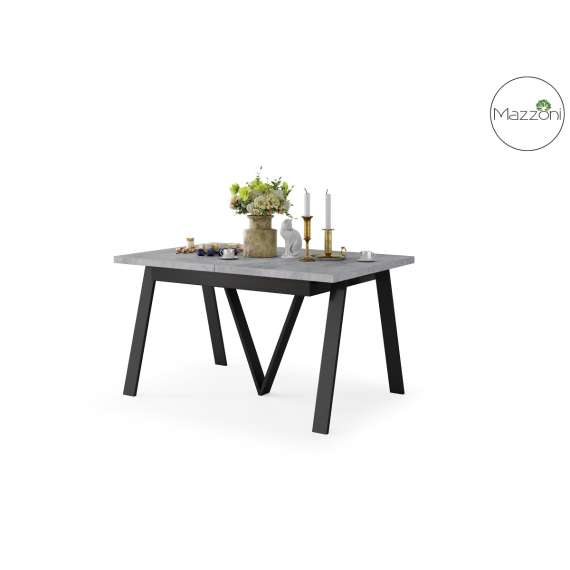 Spisebord Avery 140-290 cm - betong - svart ben - 3 ileggsplate