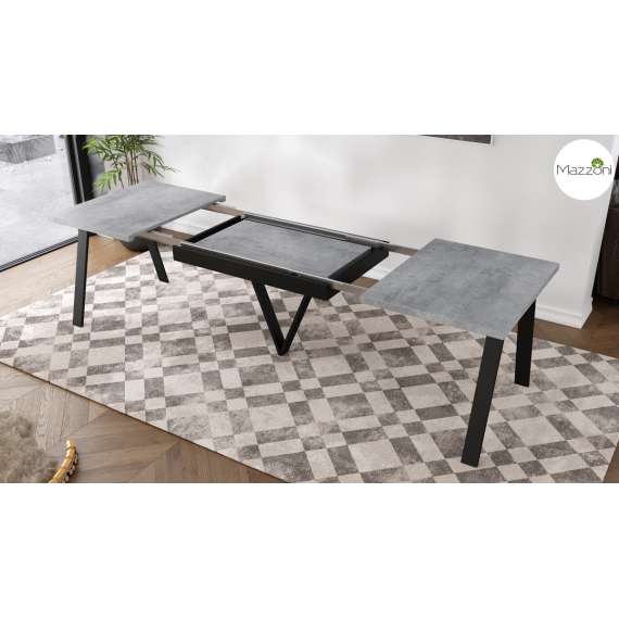 Spisebord Avery 140-290 cm - betong - svart ben - 3 ileggsplate