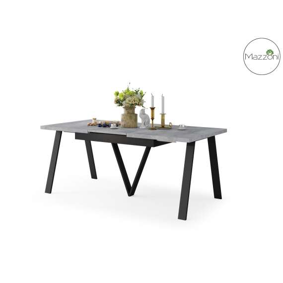 Spisebord Avery 140-290 cm - betong - svart ben - 3 ileggsplate