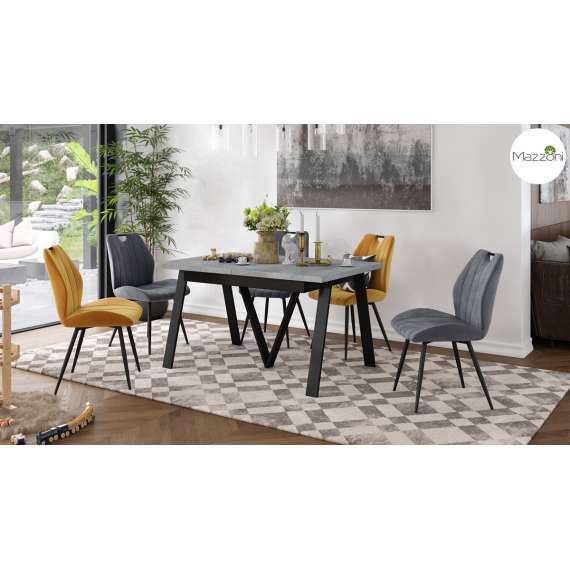 Spisebord Avery 140-290 cm - betong - svart ben - 3 ileggsplate