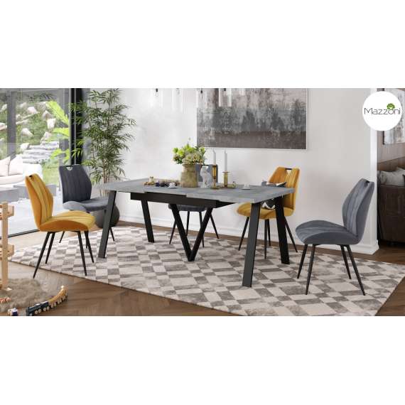 Spisebord Avery 140-290 cm - betong - svart ben - 3 ileggsplate