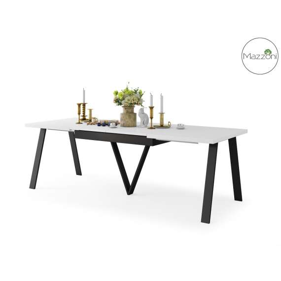 Spisebord Avery 140-290 cm - hvit matt - svart ben - 3 ileggsplate