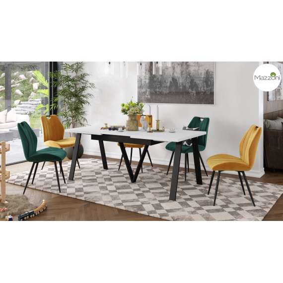 Spisebord Avery 140-290 cm - hvit matt - svart ben - 3 ileggsplate