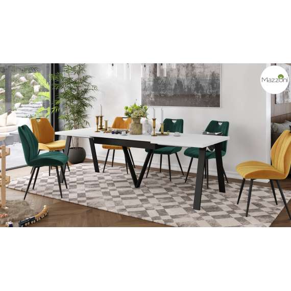 Spisebord Avery 140-290 cm - hvit matt - svart ben - 3 ileggsplate