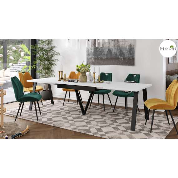 Spisebord Avery 140-290 cm - hvit matt - svart ben - 3 ileggsplate