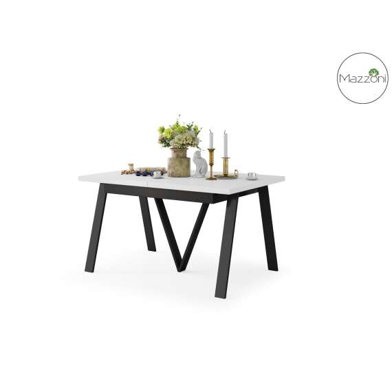 Spisebord Avery 140-290 cm - hvit matt - svart ben - 3 ileggsplate