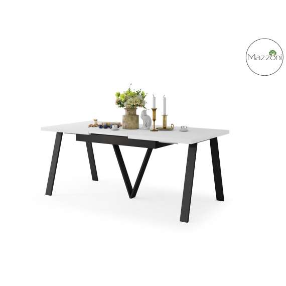 Spisebord Avery 140-290 cm - hvit matt - svart ben - 3 ileggsplate