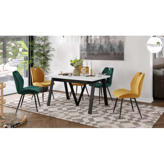 Spisebord Avery 140-290 cm - hvit matt - svart ben - 3 ileggsplate