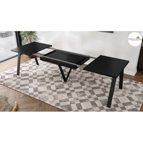 Spisebord Avery 140-290 cm - svart matt - svart ben 3 ileggsplate