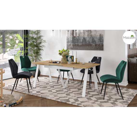 Spisebord Avery 140-290 cm - eik artisan - hvit ben - 3 ileggsplate